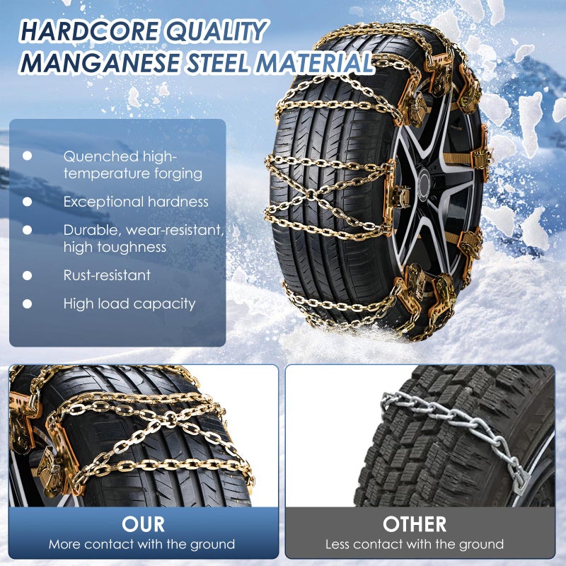 Qoosea Tire Chains Snow Chains for Car & SUV Cross - Link Heavy - Duty 6Pcs Universal Anti-Slip Chains for Tires Durable Snow Tire Chains Tire Cables - Image 4