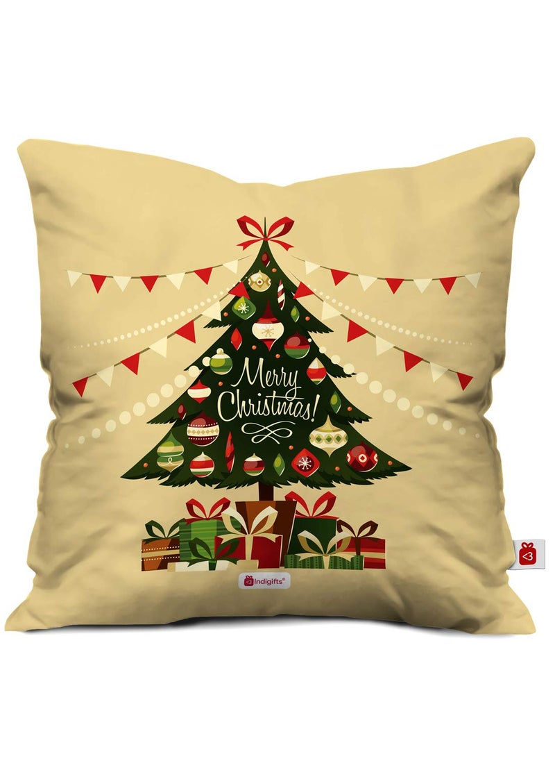 Indigifts - Indigifts Christmas Cushion Covers Merry Christmas Printed Cream Cushion Cover 16x16 inches - Christmas Cushion, Christmas Decorations for House, Xmas Decorations - Image 1