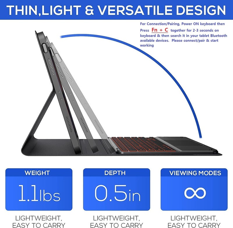 typecase Keyboard case for iPad Air 11 (M4/M3/M2, 2026/2025/2024), Air 5th/4th & Pro 11(4th/3rd/2nd/1st) with Trackpad & 7-Colors Backlit, Magnetic Detachable Wireless Bluetooth, Pen Holder-Black'26 - Image 5