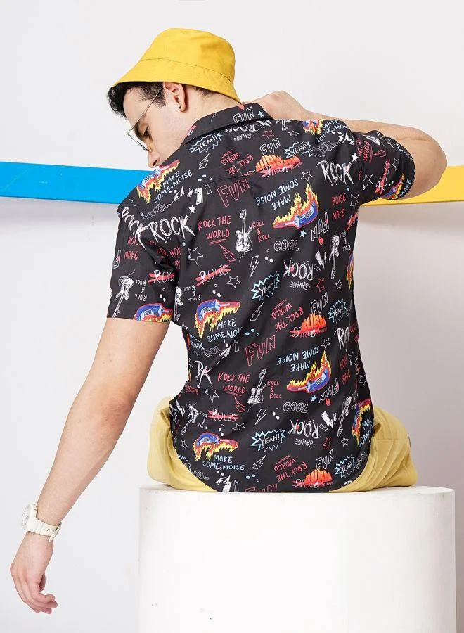 The Indian Garage Co Men Slim Fit Conversational Printed Half Sleeves Spread Collar Resort Wear Shirt