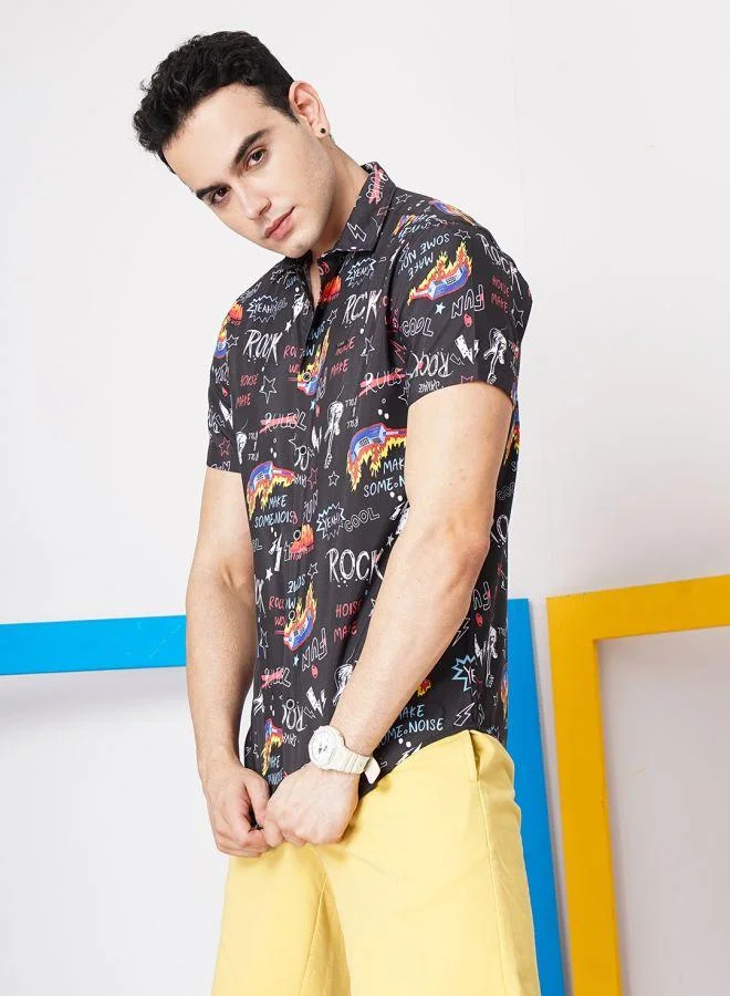 The Indian Garage Co Men Slim Fit Conversational Printed Half Sleeves Spread Collar Resort Wear Shirt