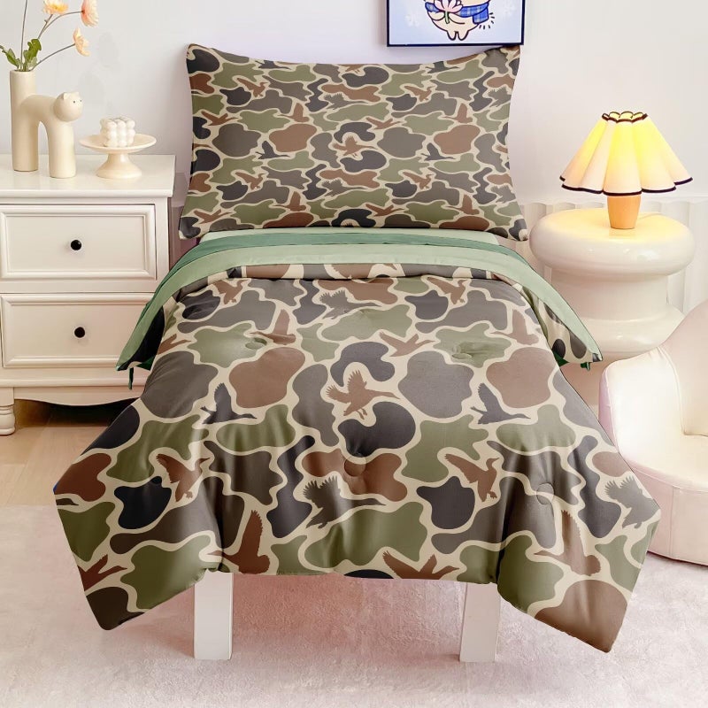CKOU CCOO 4 Pieces Toddler Duck Camo Bedding Set for Boys,Hunting Camouflage Toddler Comforter Set for Kids Bed in a Bag Includes Comforter, Flat Sheet, Fitted Sheet and Pillowcase - Image 1