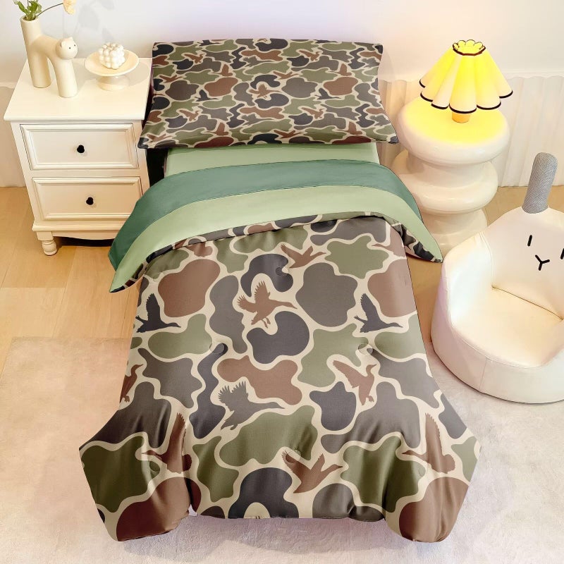 CKOU CCOO 4 Pieces Toddler Duck Camo Bedding Set for Boys,Hunting Camouflage Toddler Comforter Set for Kids Bed in a Bag Includes Comforter, Flat Sheet, Fitted Sheet and Pillowcase - Image 2