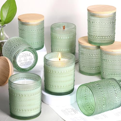 DARJEN 12 Pack Green Candle Jars for Making Candles- 8 OZ Empty Glass Candle Making Jars with Bamboo Lids and Labels, Candle Containers Candle Making Jars for DIY Gifts - Image 1