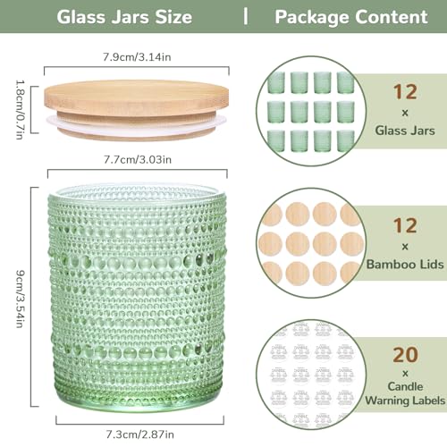 DARJEN 12 Pack Green Candle Jars for Making Candles- 8 OZ Empty Glass Candle Making Jars with Bamboo Lids and Labels, Candle Containers Candle Making Jars for DIY Gifts - Image 2