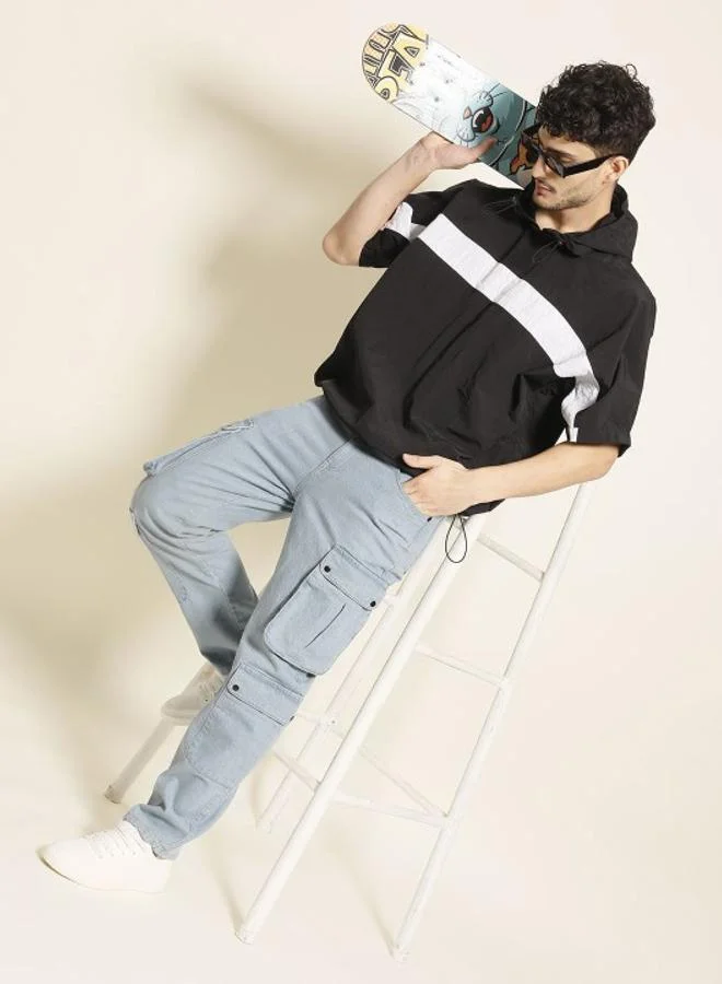 ستايلي Men Black Striped Hooded T-Shirt By Bene Kleed