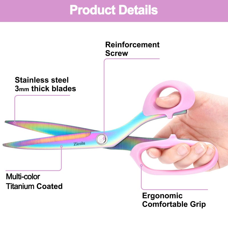 Zicolu Fabric Scissors, 9" Titanium Coating Sewing Scissors, All Purpose Sharp Heavy Duty Fabric Scissors for Cutting Clothes Leather Classic Stainless Steel Professional Fabric Shears for Tailor Home, Pink - Image 3