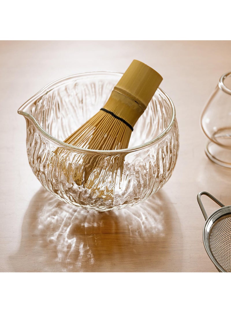 Uwals 7pcs Matcha Green Tea Whisk Set Matcha Bowl with Pouring, Spout Bamboo, Matcha Whisk, Scoop, Matcha Whisk Holder, Tea Making Kit. WHITE GLASS - Image 5