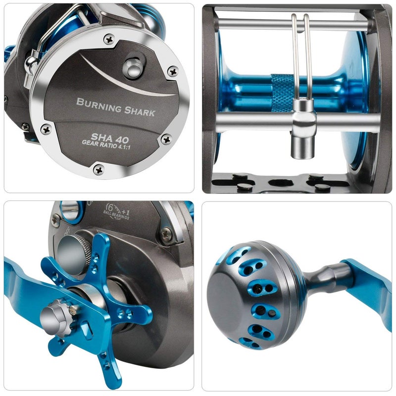Burning Shark Trolling Reel Saltwater Level Wind Reels, Drag Reels Boat Fishing Ocean Fishing for Sea Bass Grouper Salmon-SHA40 - Image 3