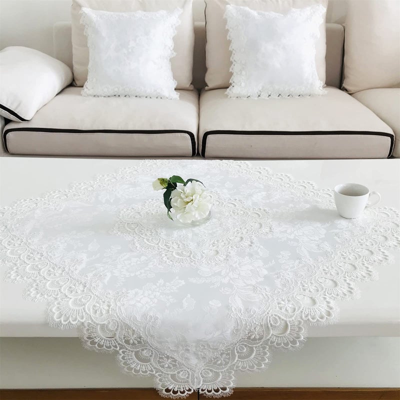 Breksdat Round TableCloth أبيض الدانتيل 70 لزفاف طاولات تناول الطعام حفلات العطلة قابلة للغسل ديكور الزهرة - Image 1