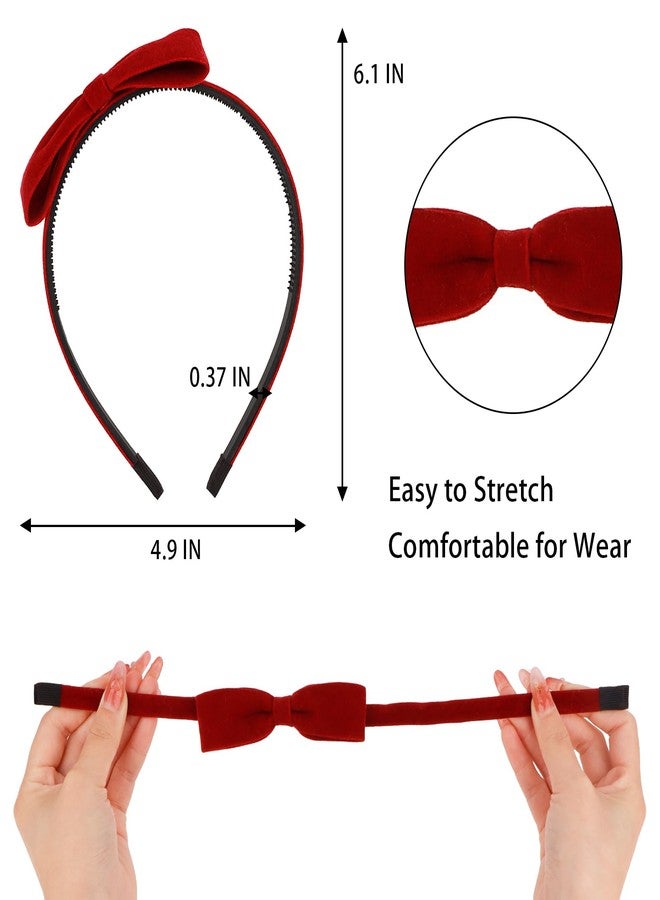 YARIEW Red Hair Bow Headbands for Women, Red Headband with Small Bow, Soft Velvet Bows Headband, Hair Accessories for Birthday Party and Cosplay Costume - Image 2