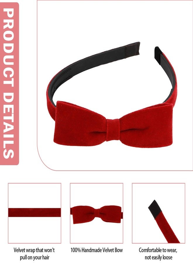 YARIEW Red Hair Bow Headbands for Women, Red Headband with Small Bow, Soft Velvet Bows Headband, Hair Accessories for Birthday Party and Cosplay Costume - Image 3