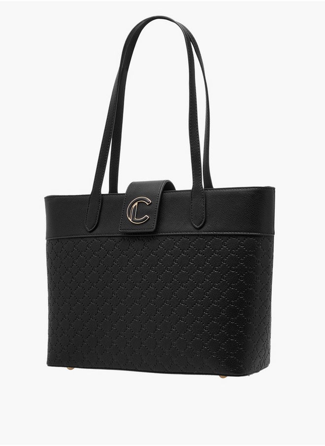 Le Confort Women's Monogram Embossed Tote Bag with Double Handle and Zip Closure  - Image 2