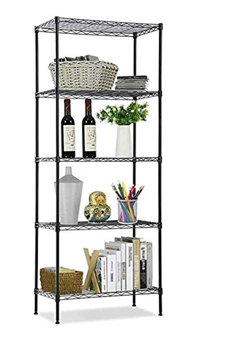 BLOOMING TIME 5-Tier Wire Shelving bathroom storage 5 Shelves Unit Metal kitchen Storage Rack(Black) (5-Tier) - Image 1