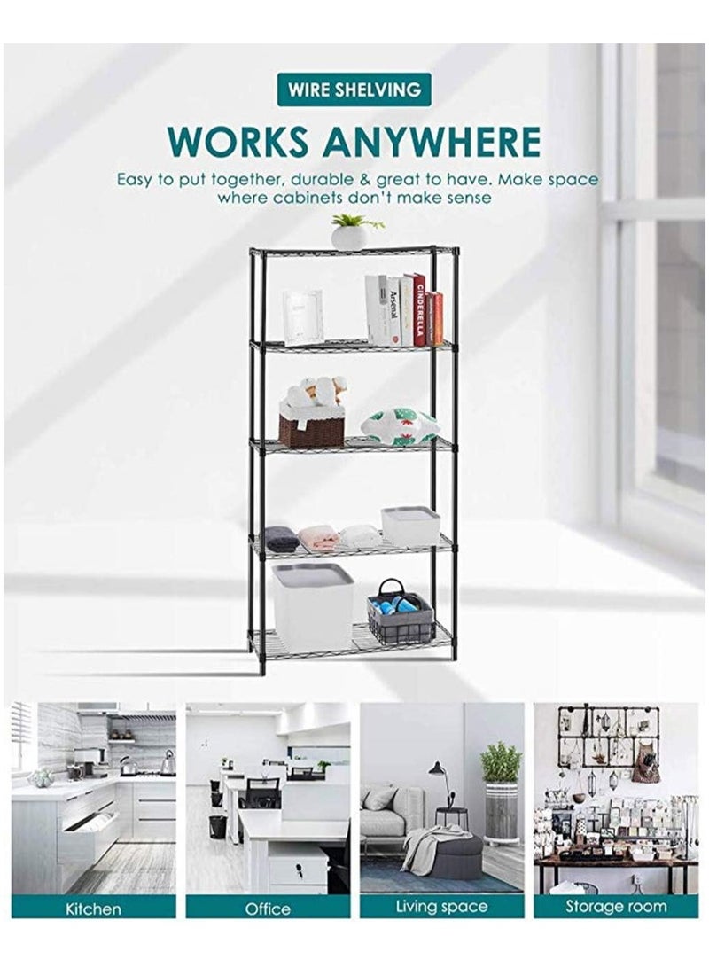 BLOOMING TIME 5-Tier Wire Shelving bathroom storage 5 Shelves Unit Metal kitchen Storage Rack(Black) (5-Tier) - Image 2