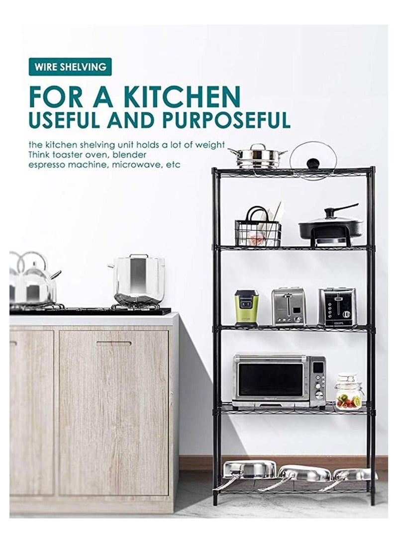 BLOOMING TIME 5-Tier Wire Shelving bathroom storage 5 Shelves Unit Metal kitchen Storage Rack(Black) (5-Tier) - Image 4