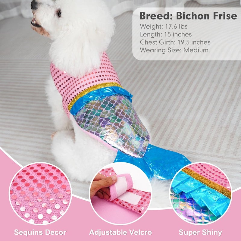 cyeollo Store Mermaid Dog Costume Halloween Clothes for Doggie Sequin Mermaid Small Dog Party Outfit Funny Pet Costumes for Small Dogs Size S - Image 5