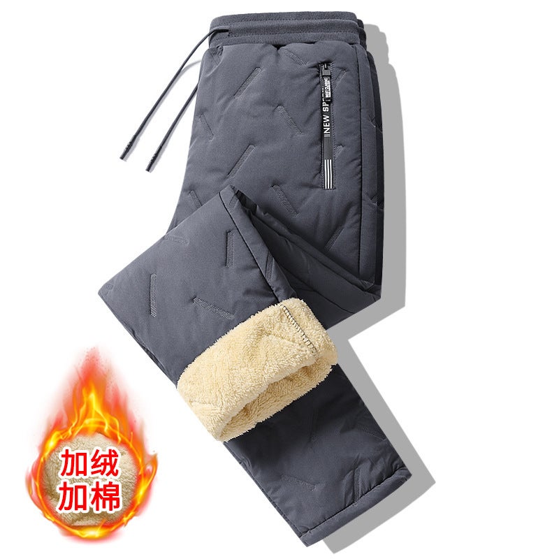 Cross-border Mens Pants Winter Thickened Lamb Fleece Cotton Pants Sports Casual Pants plus size Straight 1000 Cotton Zipper Pants Men Gray flat mouth
