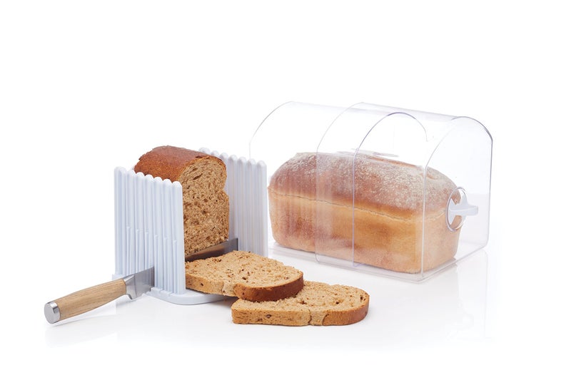 KitchenCraft Stay Fresh Expanding Bread Keeper  Bread Bin with Bread Slicer Guide in Gift Box Plastic  Large