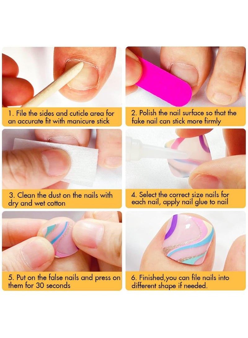 KHAJUL 24Pcs Glue Toenails,Solid Color Dark Red Press on Toenails for Women, Glossy Fake Toenail Press ons Short Square Acrylic Press on Toe Nails, Reusable Wine Red Toenails Glue on Natural Seamless Fit - Image 4