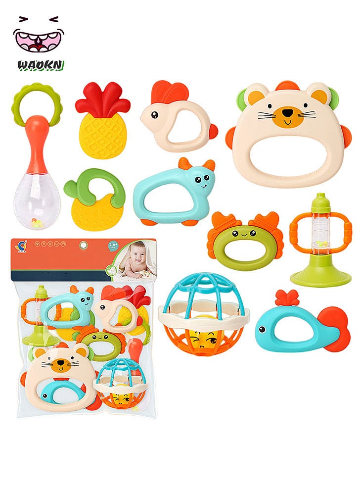 دبليو أيه أو كي أن ألعاب خشخيشة للأطفال من عمر 0 ​​إلى 12 شهرًا - 10 قطع من ألعاب مضغ عضاضة للأطفال حديثي الولادة من عمر 0 ​​إلى 6 أشهر، مجموعة هدايا ألعاب خشخيشة للأطفال حديثي الولادة من الأولاد والبنات - Image 1