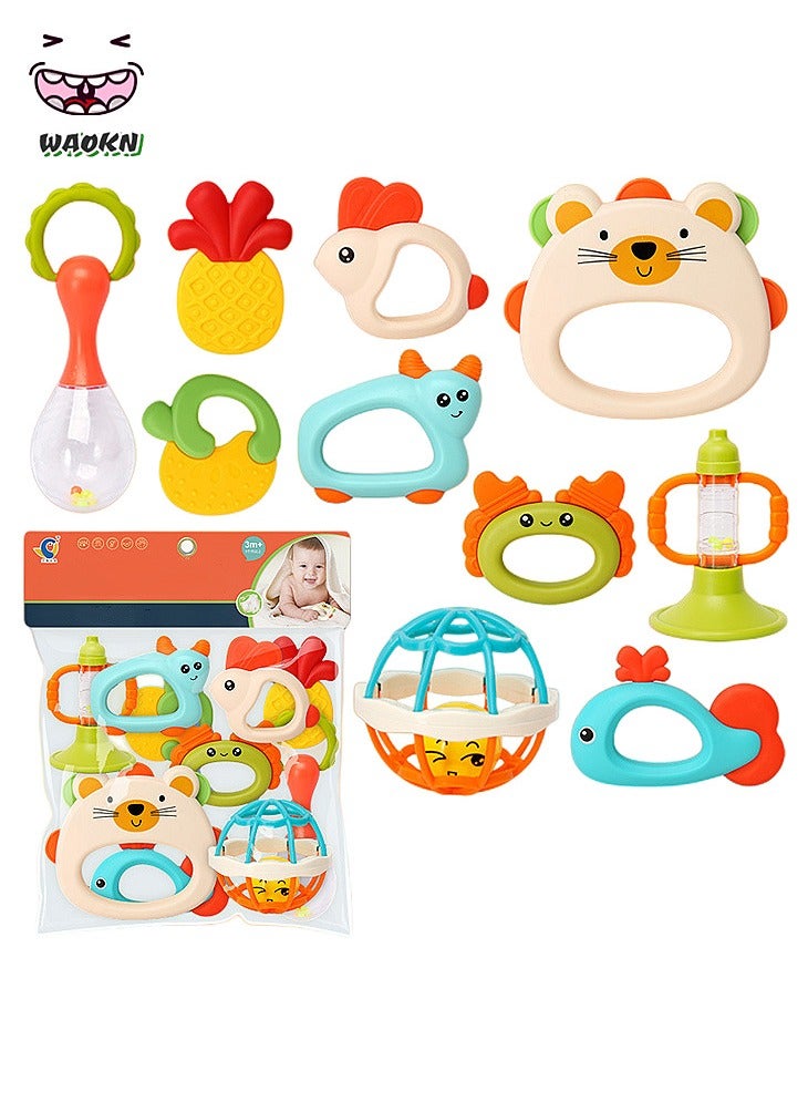 دبليو أيه أو كي أن ألعاب خشخيشة للأطفال من عمر 0 ​​إلى 12 شهرًا - 10 قطع من ألعاب مضغ عضاضة للأطفال حديثي الولادة من عمر 0 ​​إلى 6 أشهر، مجموعة هدايا ألعاب خشخيشة للأطفال حديثي الولادة من الأولاد والبنات - Image 2