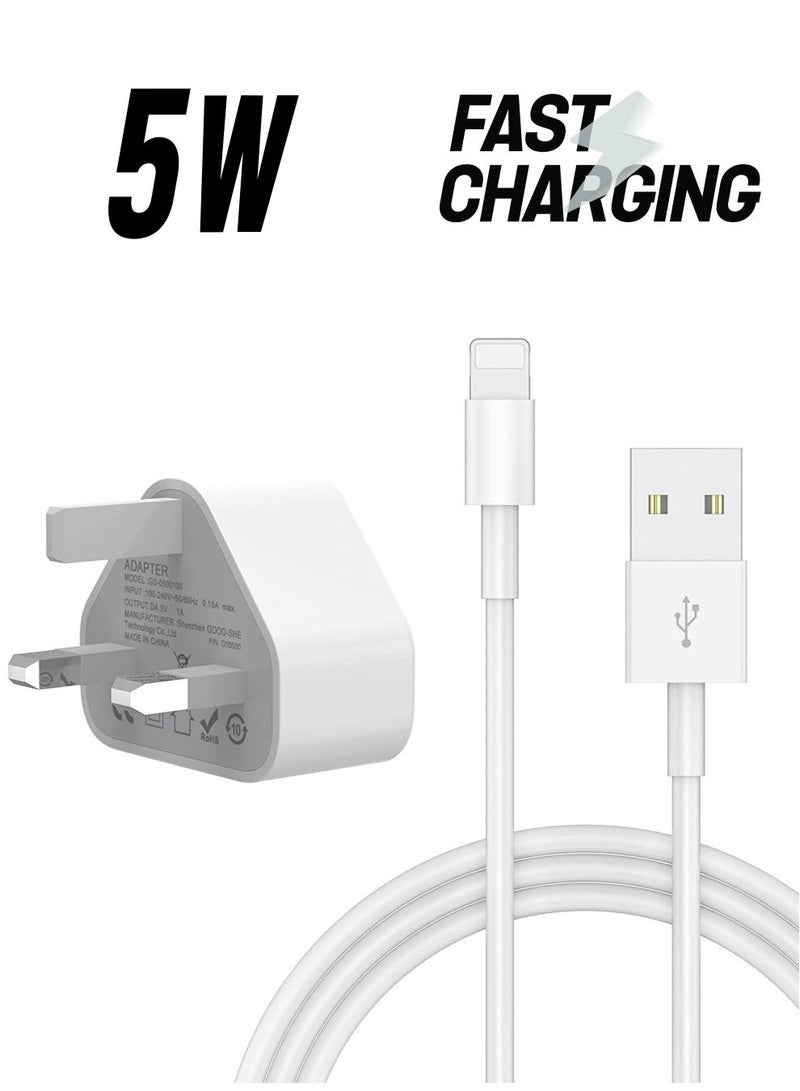 5V 1A Power Adapter Supply, USB Charger Cable and Plug Compatible for i Phone 5S, 6, 6S, 6 Plus, 6S Plus, 7, 7 Plus, 8, 8 Plus, XS, X, XS Max, 11, XR, i Pod Touch 5G Power Cord - Image 1