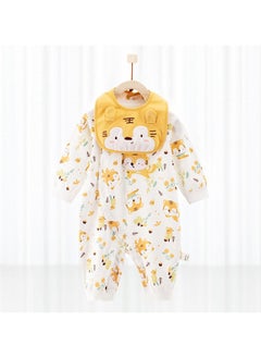 Baby's Cute Long-sleeved Cotton Cartoon One-piece With Bib