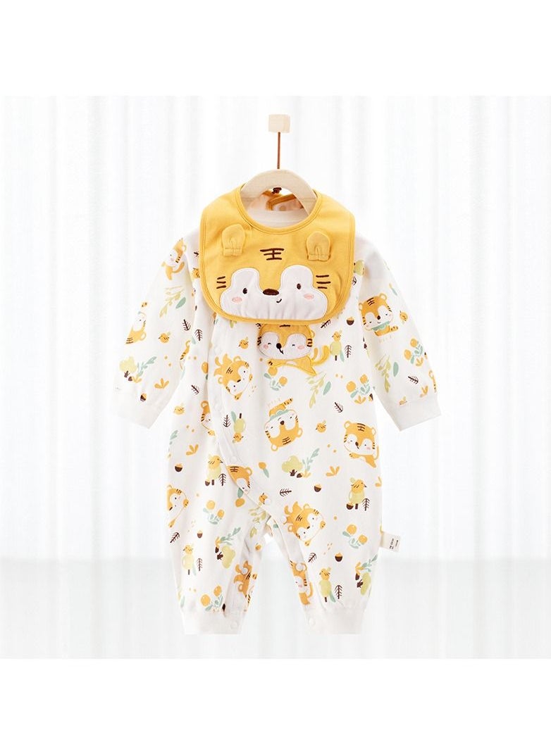 Loquat - Baby's Cute Long-sleeved Cotton Cartoon One-piece With Bib - Image 1