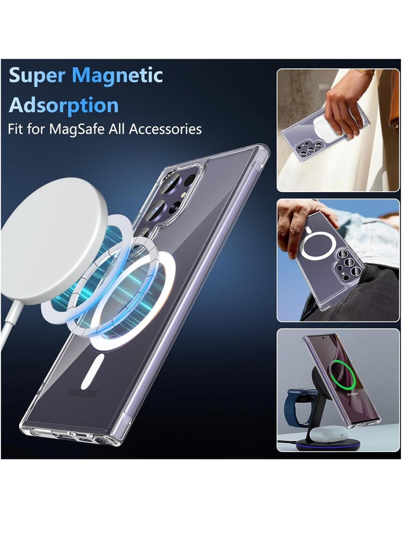 إلترازون Samsung S24 Ultra Case, [Samsung Galaxy S24 Ultra Case w/Screen Protector] Magnetic Shockproof Drop Protective Translucent Matte Back Phone Bumper Cover,Clear - Image 3
