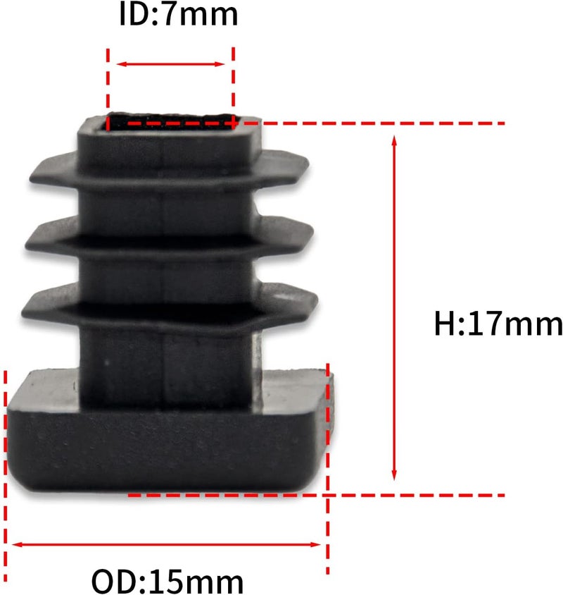 Flyshop 15 x 15 mm, 19/32" x 19/32" OD Square Tubing End Caps Black Plastic Pipe Tube Plugs Chair Glide Insert 8 Pack - Image 4