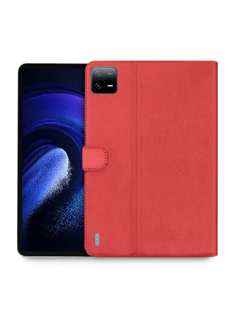 OMAKER Premium Quality Leather Smart Flip Case Full Protective Cover With Magnetic Stand For Xiaomi Pad 6 / Pad 6 Pro 11 Inch 2023  – Red - Image 1