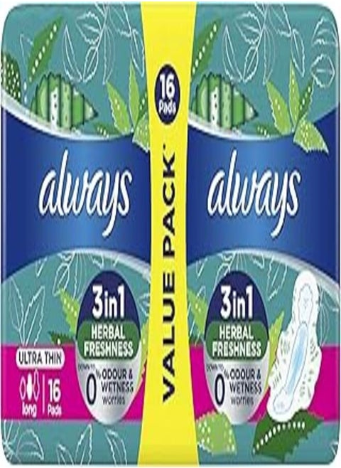 Always Extra Thin Long Sanitary Pads with Wings 16 Count
