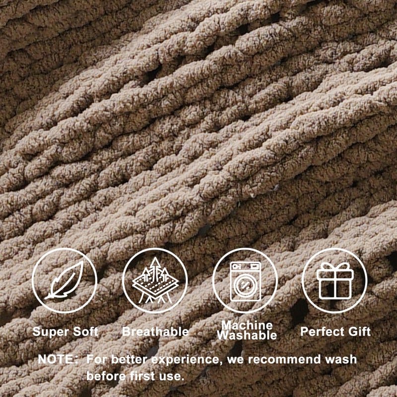 Battilo Beige Chunky Knit Throw Blanket, Soft and Thick Cream Chenille Throw Blanket, 50"x60" Handmade Cable Knit Crochet Blanket, Cozy Knot Knitted Throw Blankets for Couch Home Decor, Taupe - Image 5