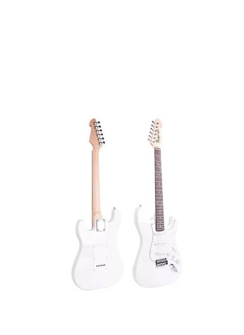 6-String Solid Body Electric Guitar with Alder Body,Stainless Steel Frets,Featuring Tremolo System, with Plastic Pearl Pickguard and String Tree(white)