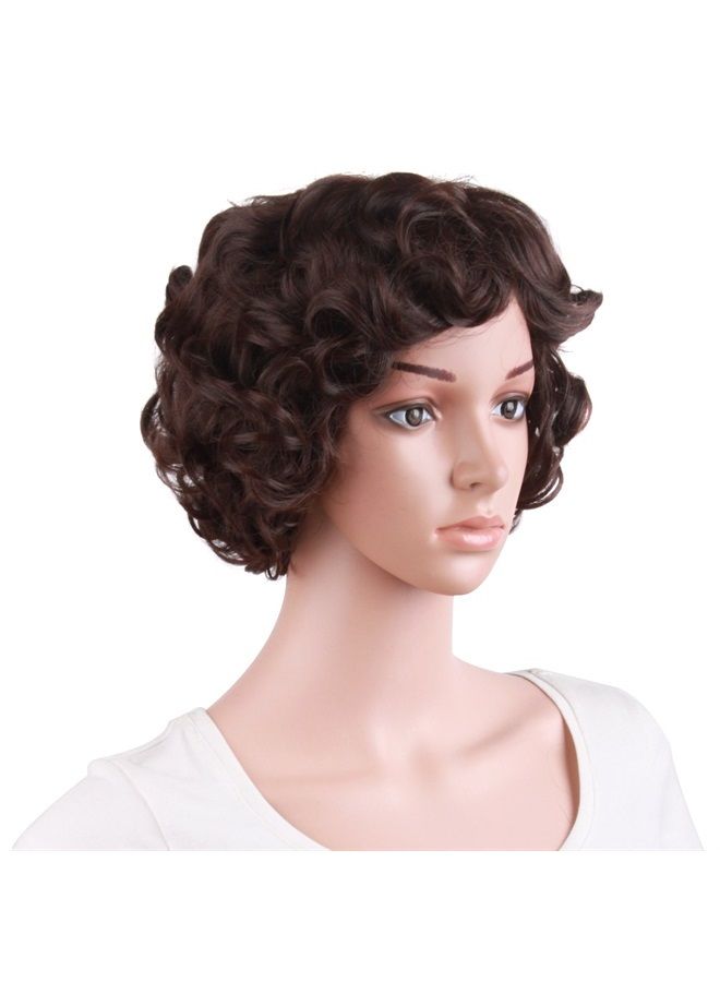 MapofBeauty 11.8 Inch/30 cm Special Elderly Short Curly Fashion Wigs(Dark Brown) - Image 2