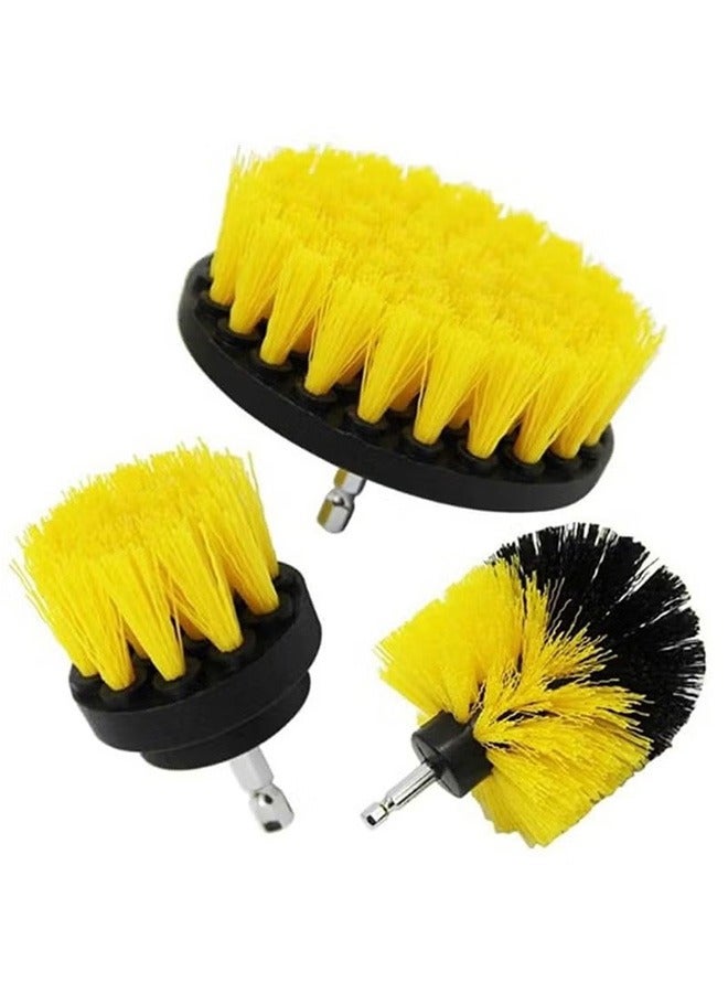 3-Piece Car Tire Electric Drill Brush With Attachment Tub Cleaner Scrubber Set，Black/Yellow - Image 1
