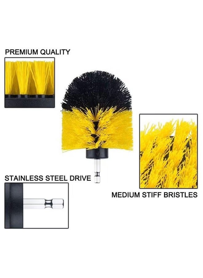 3-Piece Car Tire Electric Drill Brush With Attachment Tub Cleaner Scrubber Set，Black/Yellow - Image 2