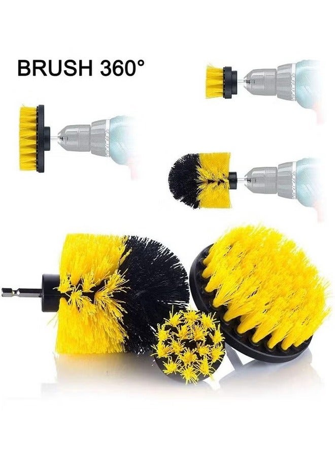 3-Piece Car Tire Electric Drill Brush With Attachment Tub Cleaner Scrubber Set，Black/Yellow - Image 3