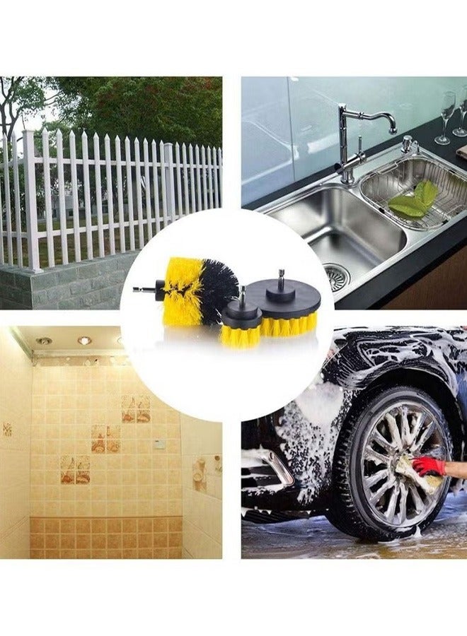 3-Piece Car Tire Electric Drill Brush With Attachment Tub Cleaner Scrubber Set，Black/Yellow - Image 5