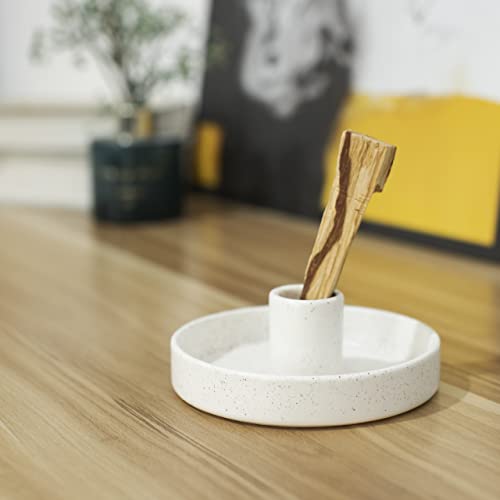 HOCUROAY Palo Santo Holder, Ceramic Incense Holder for Palo Santo Sticks, Scent Wood Stand and Ash Catcher, Simple, Sturdy and Well Made Incense Burner, Cozy Speckled White - Image 4