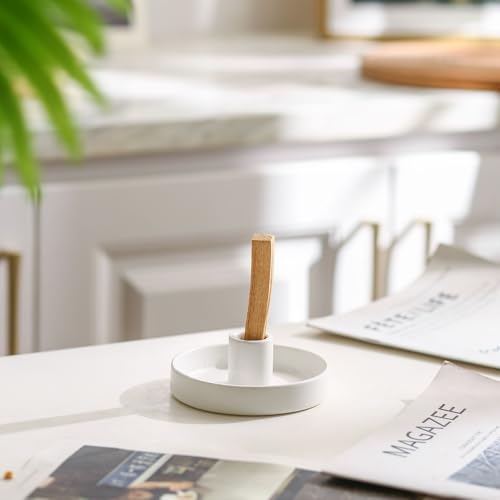 HOCUROAY Palo Santo Holder, Ceramic Incense Holder for Palo Santo Sticks, Scent Wood Stand and Ash Catcher, Simple, Sturdy and Well Made Incense Burner, Cozy Speckled White - Image 3