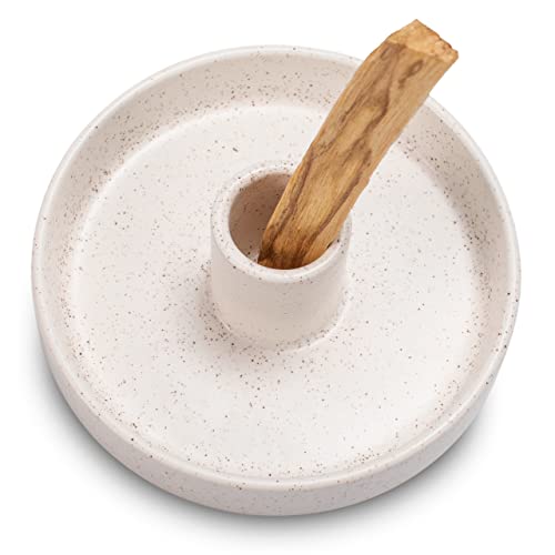 HOCUROAY Palo Santo Holder, Ceramic Incense Holder for Palo Santo Sticks, Scent Wood Stand and Ash Catcher, Simple, Sturdy and Well Made Incense Burner, Cozy Speckled White - Image 1