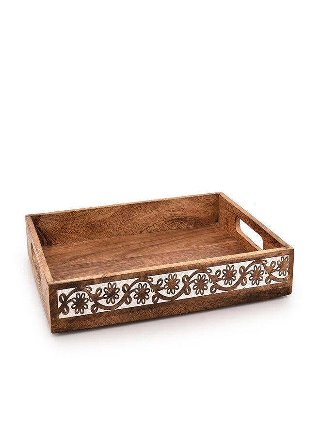 Kaizen Casa Serving Trays Mango Wood Rectangular Serving Tray with Handles Breakfast in Bed, Lunch, Dinner, Appetizers for Parties or Bed Tray Home It (14" x 11" x 2") - Image 1