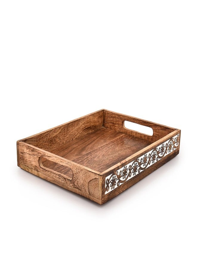 Kaizen Casa Serving Trays Mango Wood Rectangular Serving Tray with Handles Breakfast in Bed, Lunch, Dinner, Appetizers for Parties or Bed Tray Home It (14" x 11" x 2") - Image 2