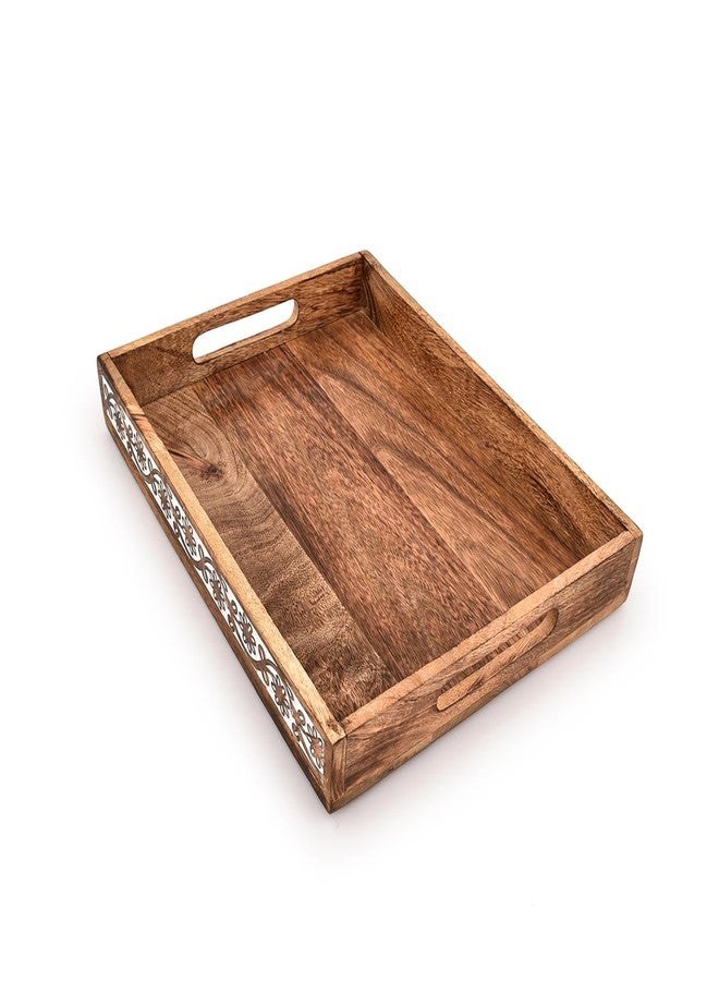 Kaizen Casa Serving Trays Mango Wood Rectangular Serving Tray with Handles Breakfast in Bed, Lunch, Dinner, Appetizers for Parties or Bed Tray Home It (14" x 11" x 2") - Image 3