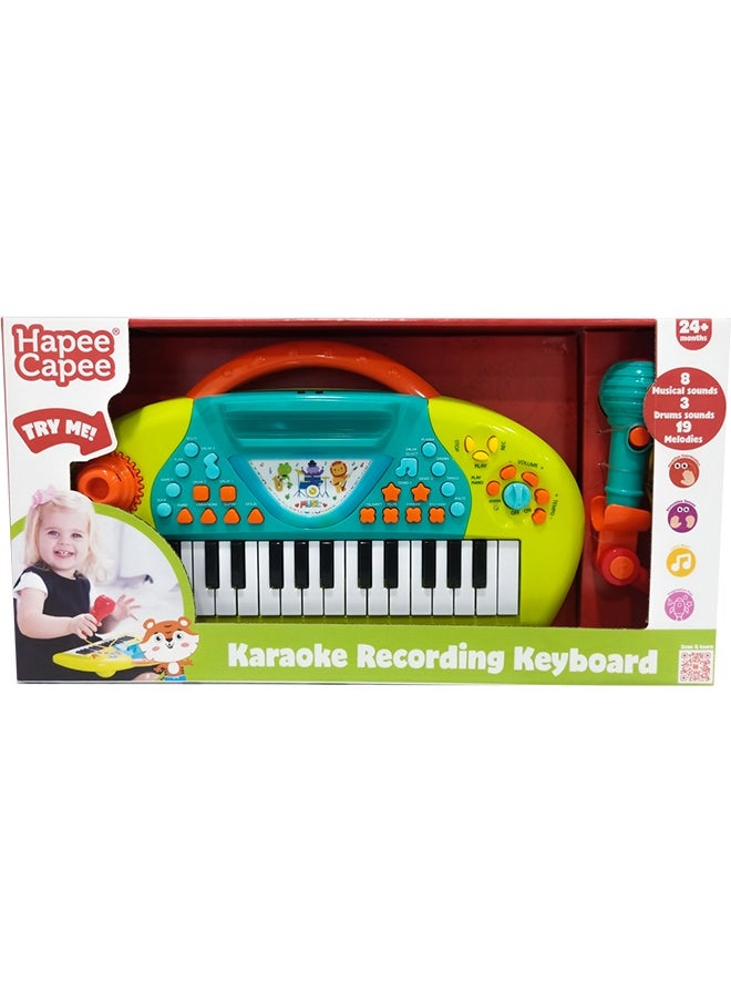 Hapee Capee Karaoke Recording Keyboard, Musical Keyboard Toys for Babies and Toddlers, Includes Flashing lights, 8 Musical instrument sounds, 8 Music style rhythm, 3 drums sounds and 19 demo melodies, Best Gift toys for 24+ months.  - Image 1