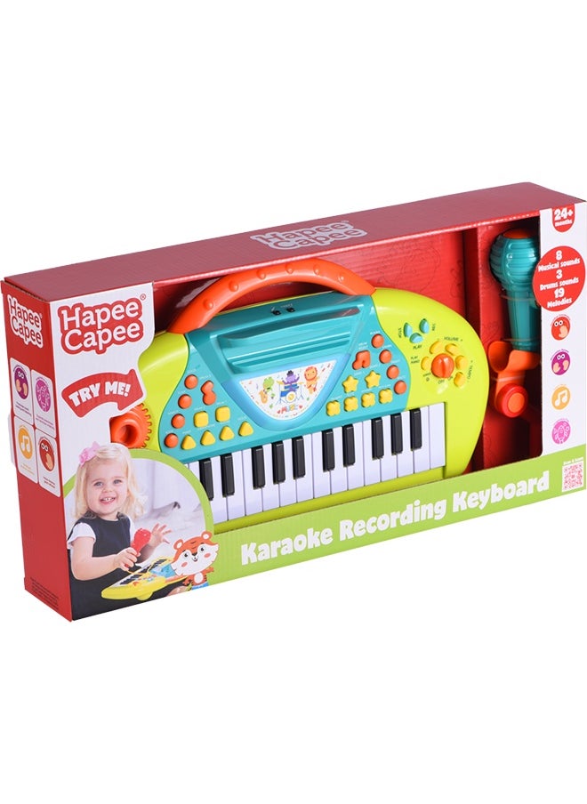 Hapee Capee Karaoke Recording Keyboard, Musical Keyboard Toys for Babies and Toddlers, Includes Flashing lights, 8 Musical instrument sounds, 8 Music style rhythm, 3 drums sounds and 19 demo melodies, Best Gift toys for 24+ months.  - Image 5