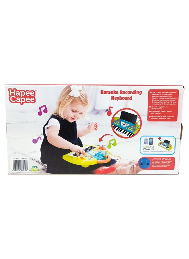 Hapee Capee Karaoke Recording Keyboard, Musical Keyboard Toys for Babies and Toddlers, Includes Flashing lights, 8 Musical instrument sounds, 8 Music style rhythm, 3 drums sounds and 19 demo melodies, Best Gift toys for 24+ months.  - Image 2