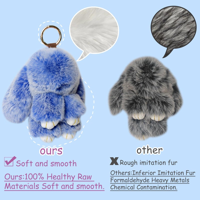 MINGRI Soft Bunny Keychain with Tin,Cute Valentines Gift Plush Keychain for Backpack,Bag Charm Gift Key Chain(Royal Blue) - Image 2